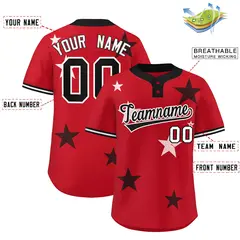 Red Black Star Graffiti Two-Button Baseball Jersey 2
