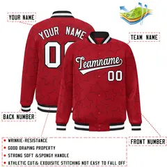 Red Black Star Pattern Full-Snap Varsity Letterman Baseball Jacket 2