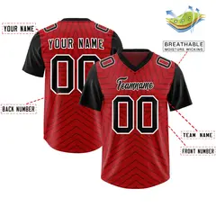 Red Black Star Pattern Raglan Sleeves Football Jersey 2