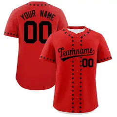Red Black Star Ribbing Authentic Baseball Jersey 1