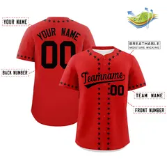 Red Black Star Ribbing Authentic Baseball Jersey 2