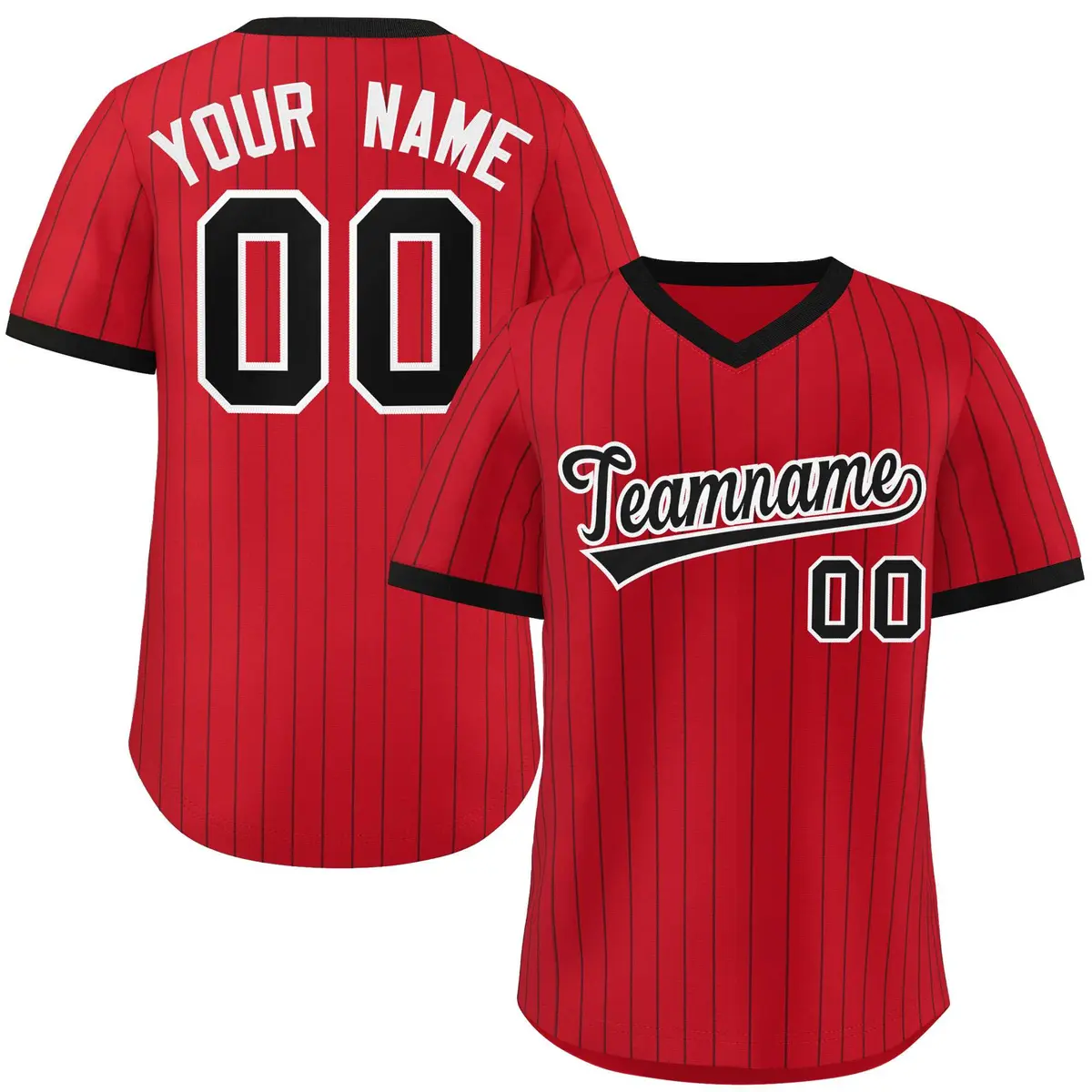 Red Black Stripe Authentic Pullover Baseball Jersey
