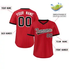 Red Black Stripe Authentic Pullover Baseball Jersey 2