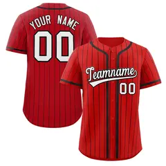 Red Black Stripe Full Button Authentic Baseball Jersey