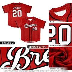 Red Black Stripe Full Button Authentic Baseball Jersey 2