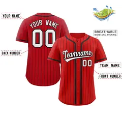 Red Black Stripe Full Button Authentic Baseball Jersey 3