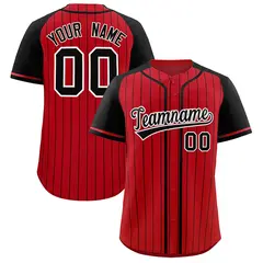 Red Black Stripe Raglan Authentic Baseball Jersey 1