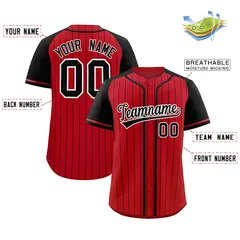 Red Black Stripe Raglan Authentic Baseball Jersey 2