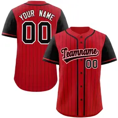 Red Black Stripe Raglan Authentic Baseball Jersey 1