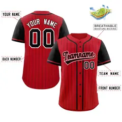 Red Black Stripe Raglan Authentic Baseball Jersey 2