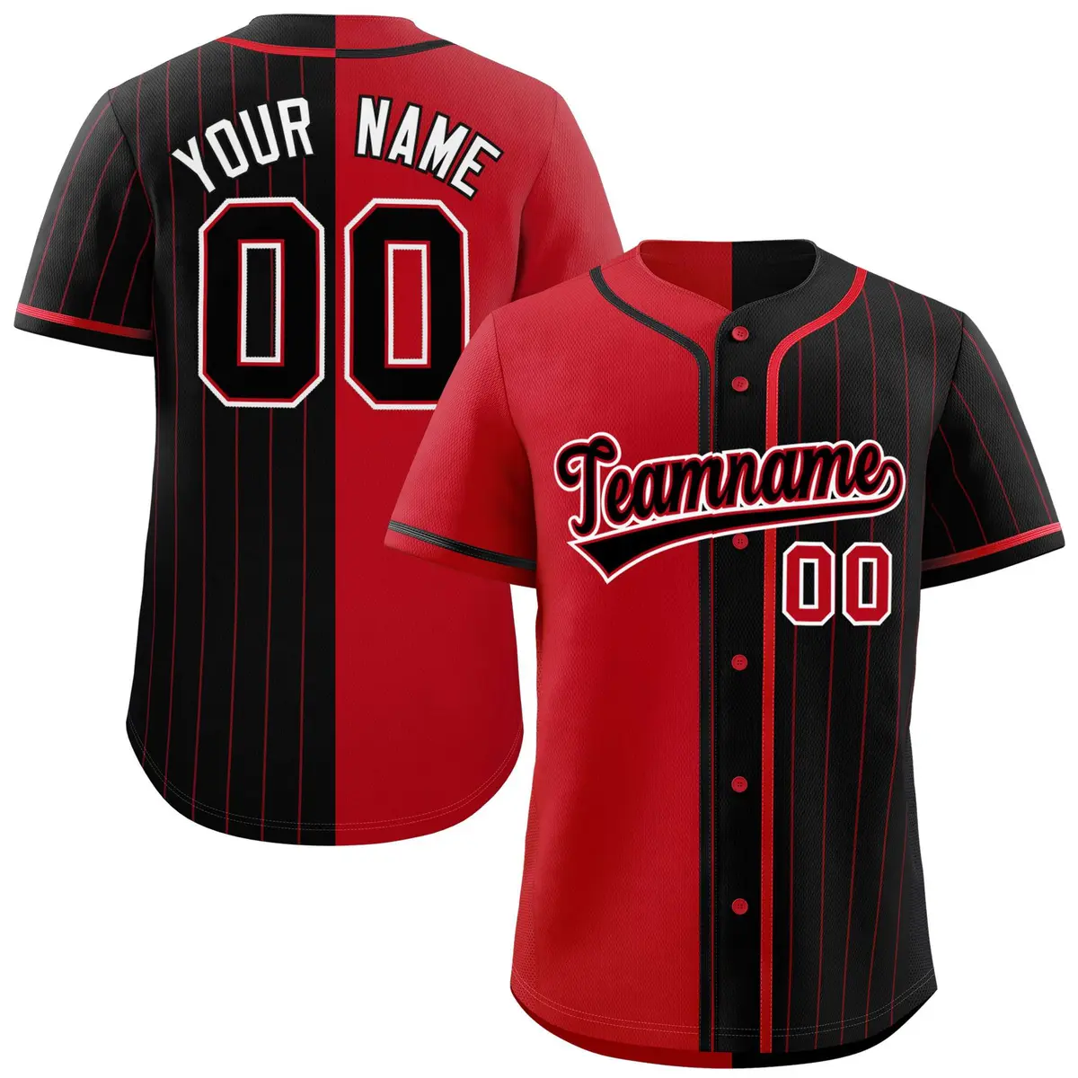 Red Black Stripe-Solid Combo Authentic Baseball Jersey