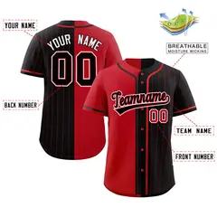 Red Black Stripe-Solid Combo Authentic Baseball Jersey 2