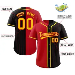 Red Black Stripe-Solid Combo Authentic Baseball Jersey 2