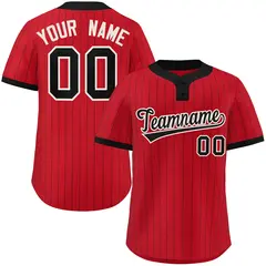 Red Black Stripe Two-Button Softball Jersey
