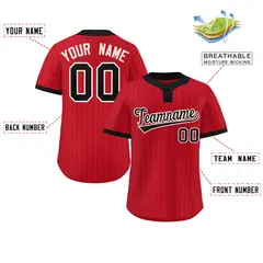 Red Black Stripe Two-Button Softball Jersey 2