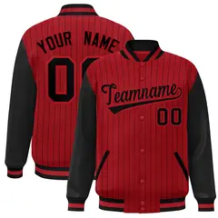 Red Black Stripe Varsity Bomber Jacket with Raglan Sleeves