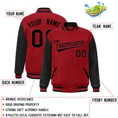 Red Black Stripe Varsity Bomber Jacket with Raglan Sleeves 2