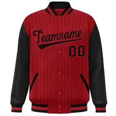 Red Black Stripe Varsity Bomber Jacket with Raglan Sleeves 3