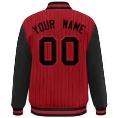 Red Black Stripe Varsity Bomber Jacket with Raglan Sleeves 4