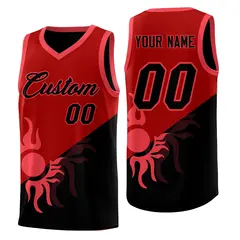 Red Black Sunburst Two Tone Basketball Jersey 1