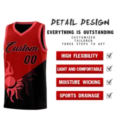 Red Black Sunburst Two Tone Basketball Jersey 3