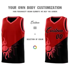 Red Black Sunburst Two Tone Basketball Jersey 4