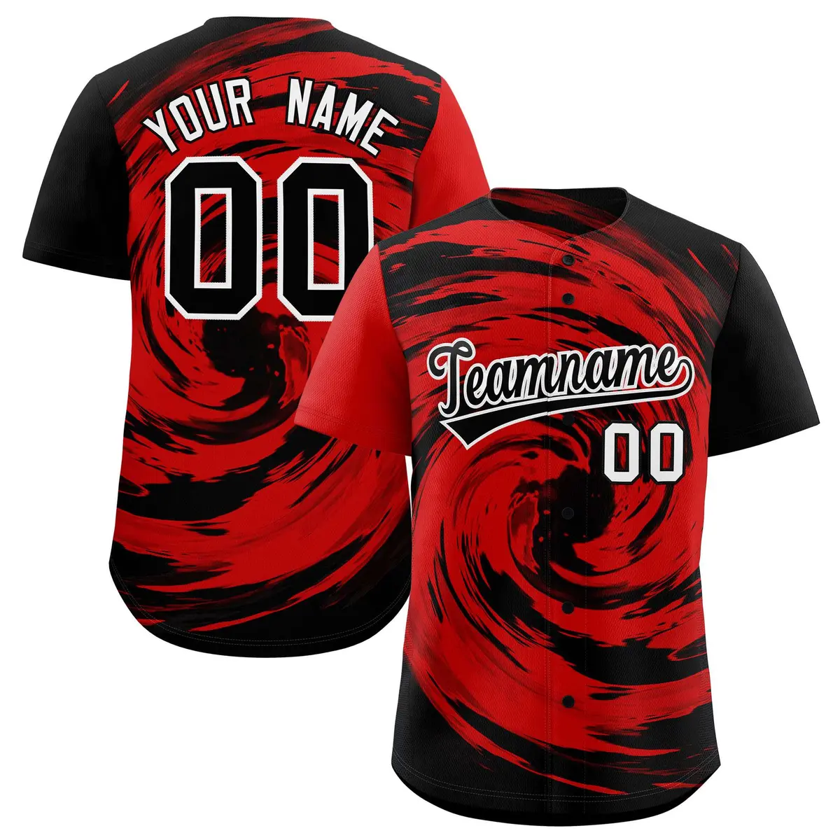 Red Black Swirl Graffiti Baseball Jersey