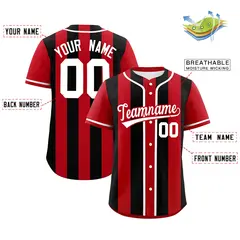 Red Black Thick Stripe Authentic Baseball Jersey 2