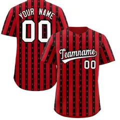 Red Black Thick Stripes Star Pattern Baseball Jersey