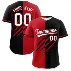 Red Black Tiger Claw Scratch Split Baseball Jersey 1