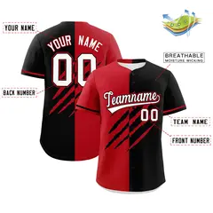 Red Black Tiger Claw Scratch Split Baseball Jersey 2