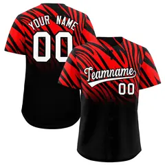 Red Black Tiger Stripe Gradient Animal Print Baseball Jersey