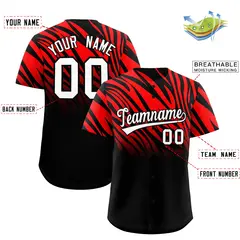 Red Black Tiger Stripe Gradient Animal Print Baseball Jersey 2