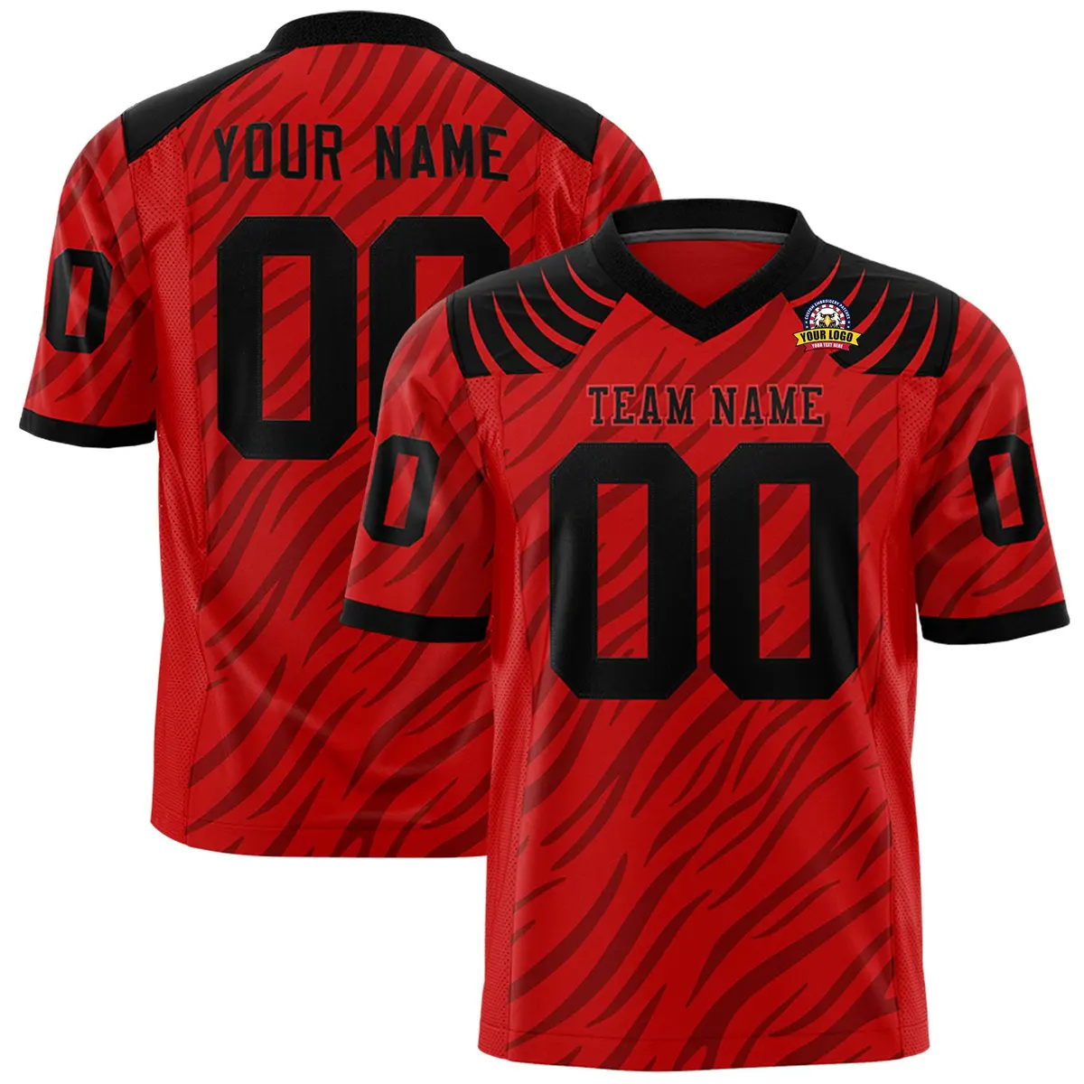 Red Black Tiger Stripe Graffiti Pattern Football Jersey