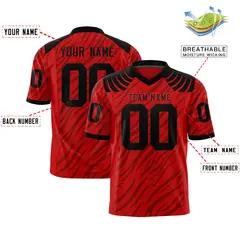 Red Black Tiger Stripe Graffiti Pattern Football Jersey 2