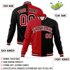 Red Black Two Tone Split Varsity Full-Snap Letterman Jacket 4
