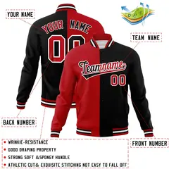 Red Black Two Tone Split Varsity Full-Snap Letterman Jacket 4