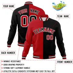 Red Black Two Tone Split Varsity Full-Snap Letterman Jacket 4
