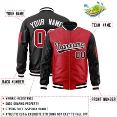 Red Black Two-Tone Varsity Full-Zip Letterman Bomber Jacket 2