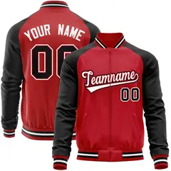 Red Black Varsity Full-Zip Raglan Sleeves Letterman Baseball Jacket