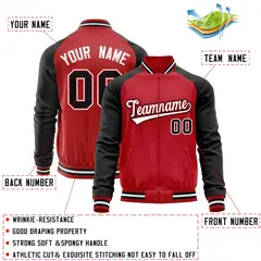 Red Black Varsity Full-Zip Raglan Sleeves Letterman Baseball Jacket 4