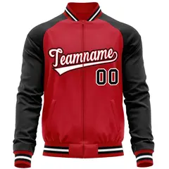 Red Black Varsity Full-Zip Raglan Sleeves Letterman Baseball Jacket 5