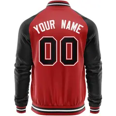 Red Black Varsity Full-Zip Raglan Sleeves Letterman Baseball Jacket 6