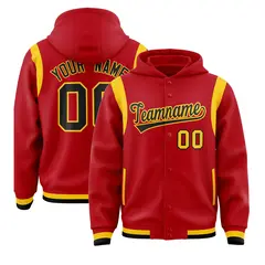 Red Black Varsity Letterman Shoulder Color Block Jacket Hoodie 1