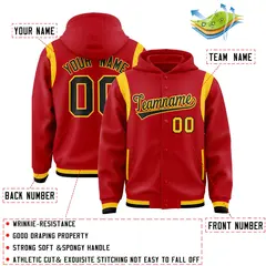 Red Black Varsity Letterman Shoulder Color Block Jacket Hoodie 4