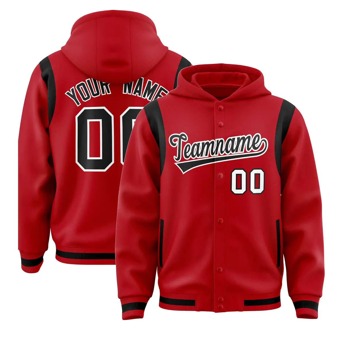Red Black Varsity Letterman Shoulder Color Block Jacket Hoodie