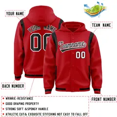 Red Black Varsity Letterman Shoulder Color Block Jacket Hoodie 4