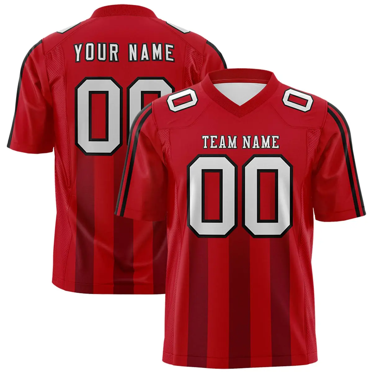 Red Black Vertical Fine Stripe Gradient Football Jersey