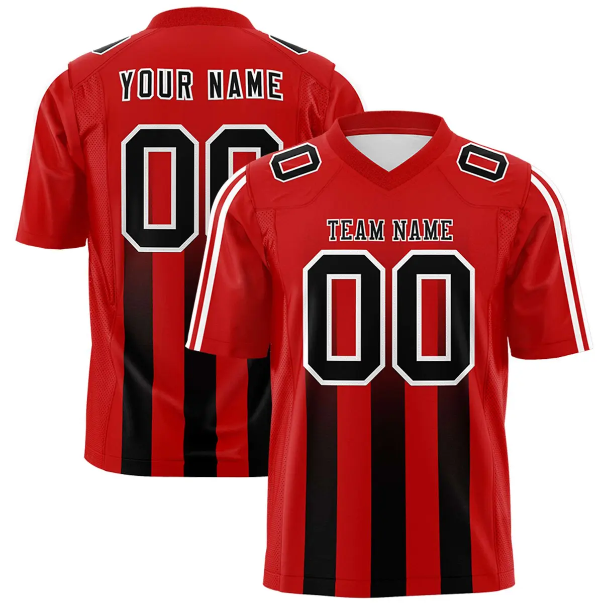 Red Black Vertical Fine Stripe Gradient Football Jersey