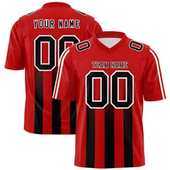 Red Black Vertical Fine Stripe Gradient Football Jersey 1